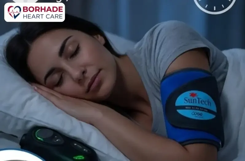 A sleeping women wearing ABPM device.