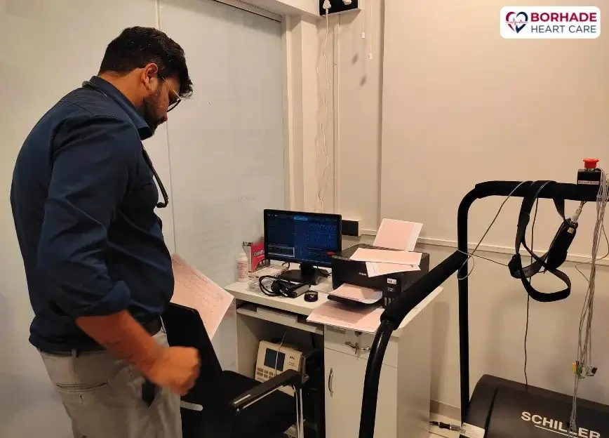 Dr. Ajinkya Borhade operating stress test machine.